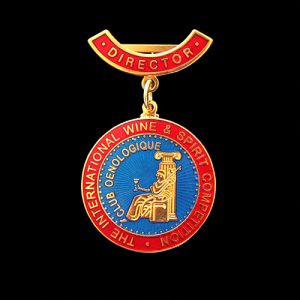 Custom made International Wine & Spirit IWSC Directors Medal with broach bar & ribbon - 34mm gold