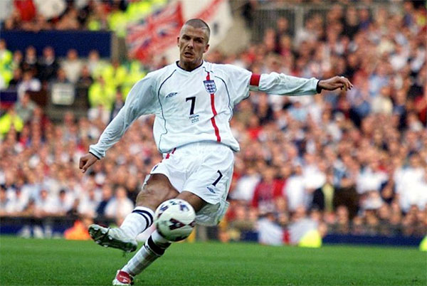 David Beckham takes famous free kick for England against Greece