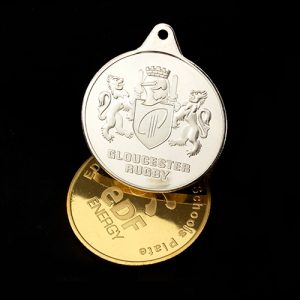 Gloucester Rugby Sports Medals produced in gold and silver for the under 14s Schools Plate and Cup