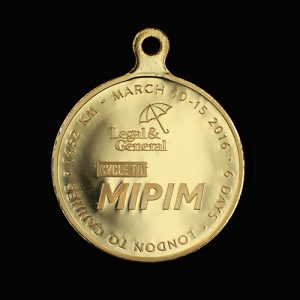 Custom Made Legal and General Cycle To Mipim Sports Medal - 50mm gold minted and bright pendant by Medals Uk