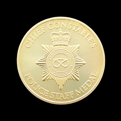 Staffordshire Police Service Medal - 38mm gold minted Chief Constables Anniversary Medal - by Medals UK