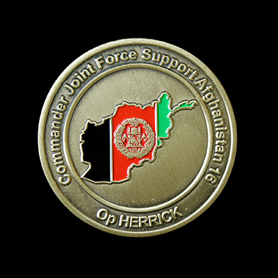 RAF Wittering 45mm Enameled Gold Commander Joint Force Support Afghanistan Op Herrick Commemorative Coin