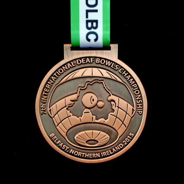75mm Bronze Antique Smooth International Deaf Bowls Championship Sports Medals