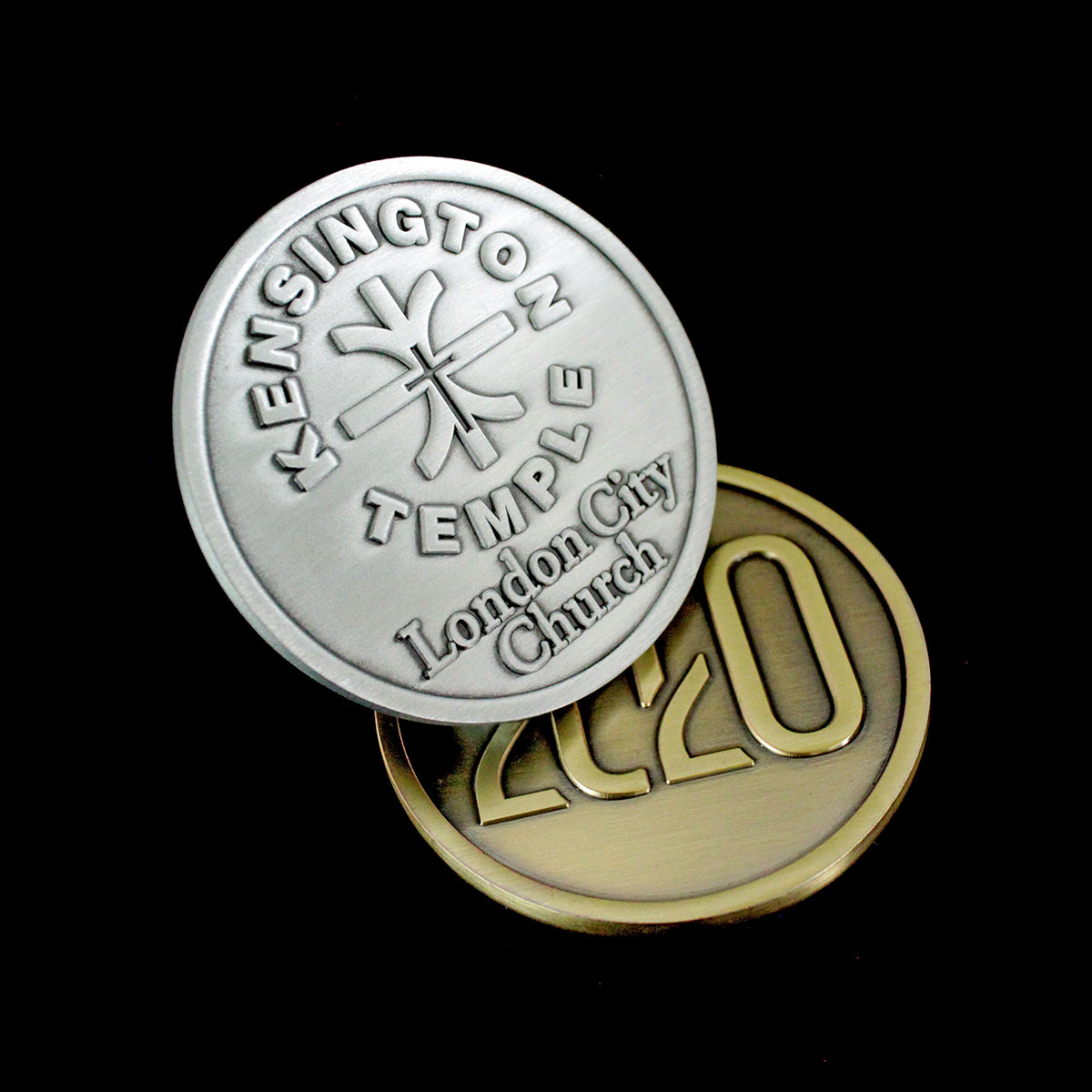 Bespoke Kensington Temple Commemorative Coins - 50mm Gold and Silver Antique Smooth Finish combination coins
